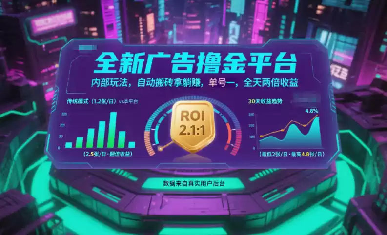 全新广告撸金平台，内部玩法，自动搬砖拿躺賺，单号一天保底2张+，全天两倍收益【揭秘】-鑫梵淘