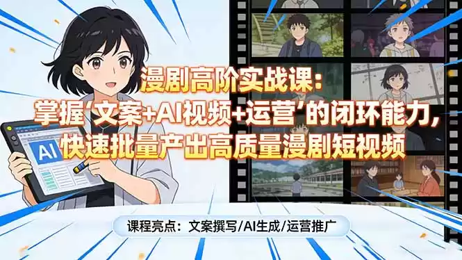 漫剧高阶实战课：掌握“文案+AI视频+运营”的闭环能力，快速批量产出高质量漫剧短视频-鑫梵淘