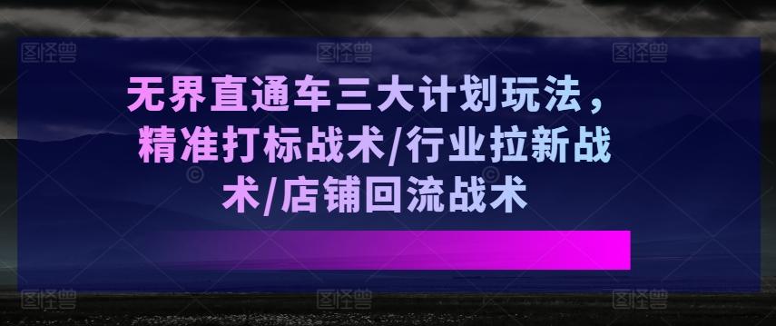 无界直通车三大计划玩法，精准打标战术/行业拉新战术/店铺回流战术-鑫梵淘