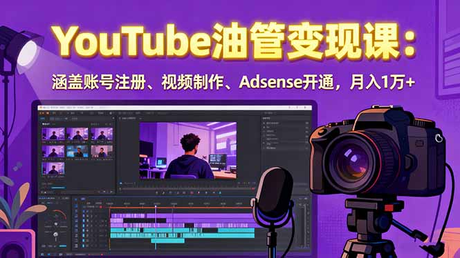 2025YouTube油管变现课：涵盖账号注册、视频制作、Adsense开通，月入1万+-鑫梵淘