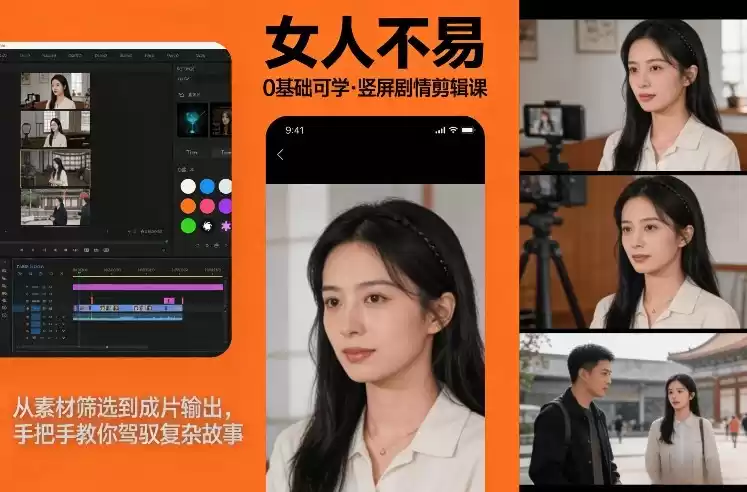 0基础可学！《女人不易》竖屏剧情剪辑课，从素材筛选到成片输出，手把手教你驾驭复杂故事-鑫梵淘
