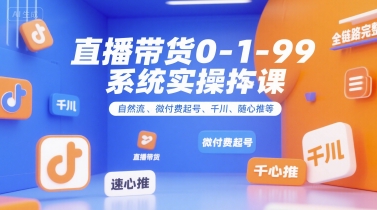 直播带货0~1~99系统实操课，自然流、微付费起号、千川、随心推等，直播带货全链路完整逻辑-鑫梵淘