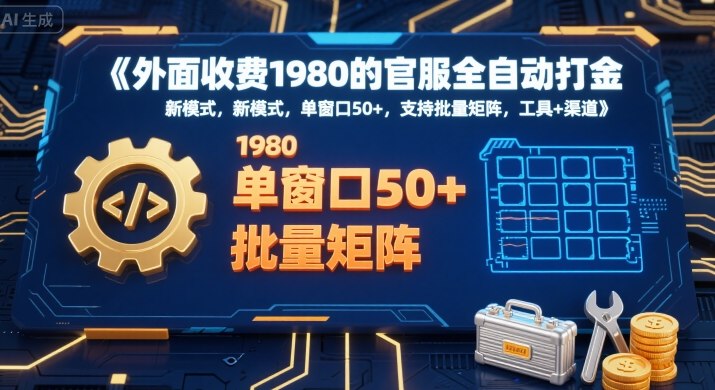 外面收费1980的官服全自动打金，新模式，单窗口50+，支持批量矩阵，工具+渠道【揭秘】-鑫梵淘