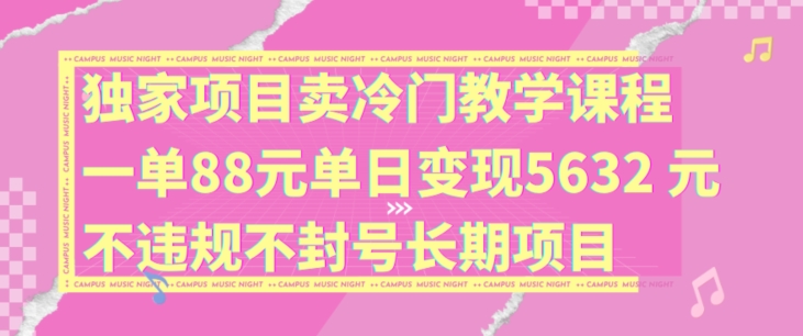 独家项目卖冷门教学课程一单88元单日变现5632元违规不封号长期项目【揭秘】-鑫梵淘