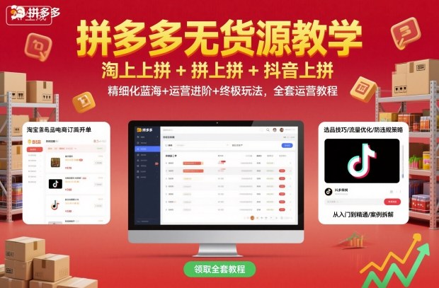 拼多多无货源教学，淘上拼+拼上拼+抖上拼，精细化蓝海+运营进阶+终极玩法，全套运营教程-鑫梵淘