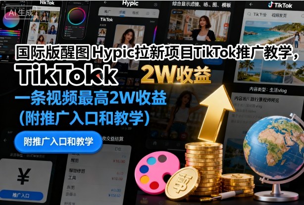 国际版醒图Hypic拉新项目TikTok推广教学，一条视频最高2W收益(附推广入口和教学)-鑫梵淘
