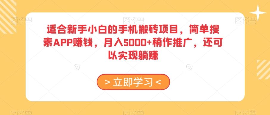 适合新手小白的手机搬砖项目，简单搜素APP赚钱，月入5000+稍作推广，还可以实现躺赚【揭秘】-鑫梵淘