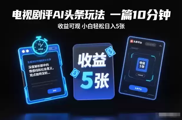 电视剧评AI头条玩法，一篇10分钟，收益可观，小白轻松日入5张+【独家】-鑫梵淘