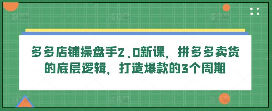 多多店铺操盘手2.0新课，拼多多卖货的底层逻辑，打造爆款的3个周期-鑫梵淘