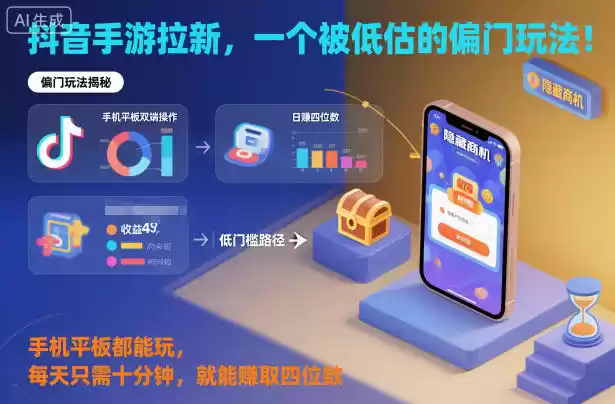 抖音手游拉新，一个被低估的偏门玩法！手机平板都能玩，每天只需十分钟，就能賺取四位数【揭秘】-鑫梵淘