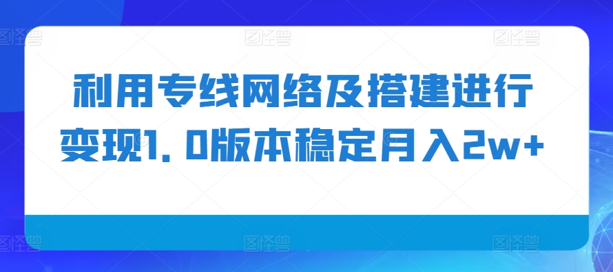 利用专线网络及搭建进行变现1.0版本稳定月入2w+【揭秘】-鑫梵淘