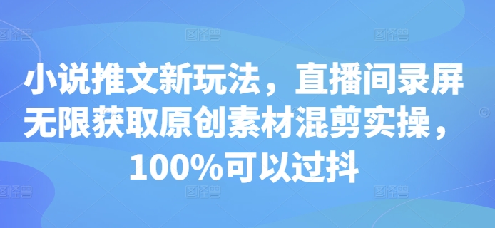小说推文新玩法，直播间录屏无限获取原创素材混剪实操，100%可以过抖-鑫梵淘