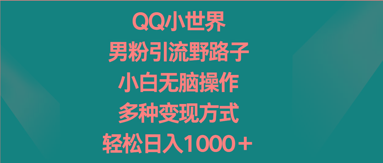 QQ小世界男粉引流野路子，小白无脑操作，多种变现方式轻松日入1000＋-鑫梵淘
