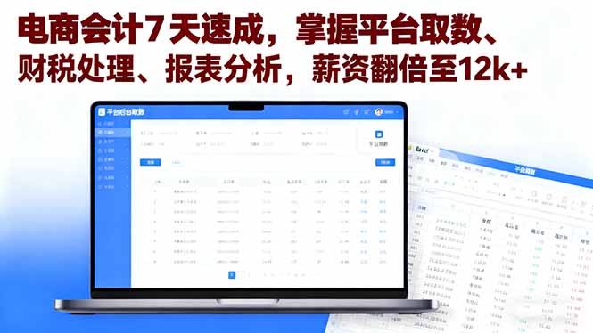 电商会计7天速成，掌握平台取数、财税处理、报表分析，薪资翻倍至12k+-鑫梵淘