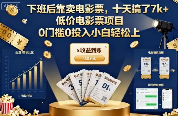 下班后靠卖电影票，十天搞了7k+，低价电影票项目，0门槛0投入小白轻松上手【揭秘】-鑫梵淘
