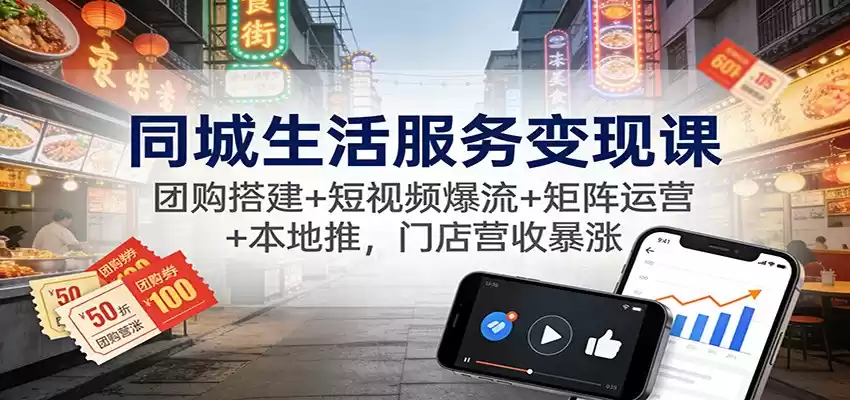 同城生活服务变现课：团购搭建+短视频爆流+矩阵运营+本地推，门店营收暴涨-鑫梵淘