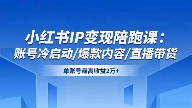 小红书IP变现陪跑课：账号冷启动/爆款内容/直播带货，单账号最高收益2万+-鑫梵淘
