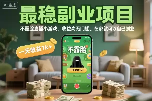 最稳副业项目，不露脸直播小游戏，收益高无门槛，一天收益1k+，在家就可以自己创业【揭秘】-鑫梵淘