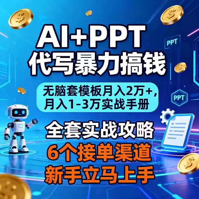 AI+PPT代写暴力搞钱：无脑套模板月入2万+，月入1-3万实战手册-鑫梵淘