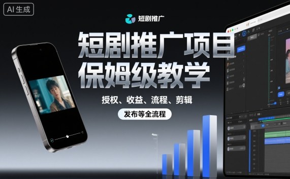 短剧推广项目保姆级教学，授权、收益、流程、剪辑，发布等全流程-鑫梵淘