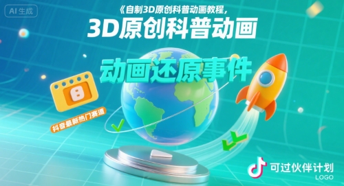 自制3D原创科普动画教程，动画还原事件，抖音最新热门赛道，可过伙伴计划-鑫梵淘