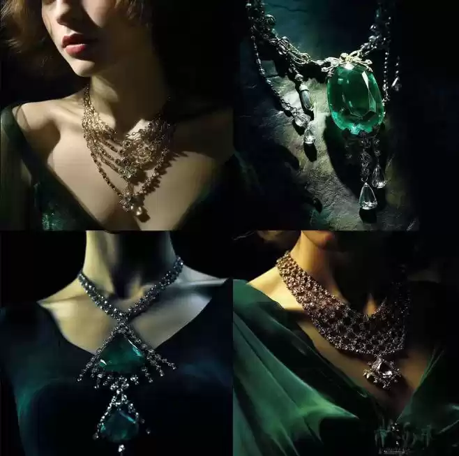 460+专业Midjourney珠宝摄影AI提示词戒指,项链-耳环-手链-宝石等,立即开始创作珠宝艺术