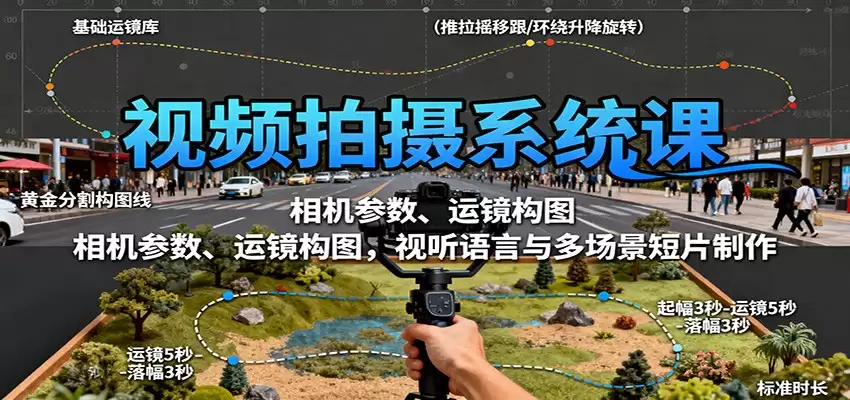 视频拍摄系统课：相机参数、运镜构图，视听语言与多场景短片制作-鑫梵淘