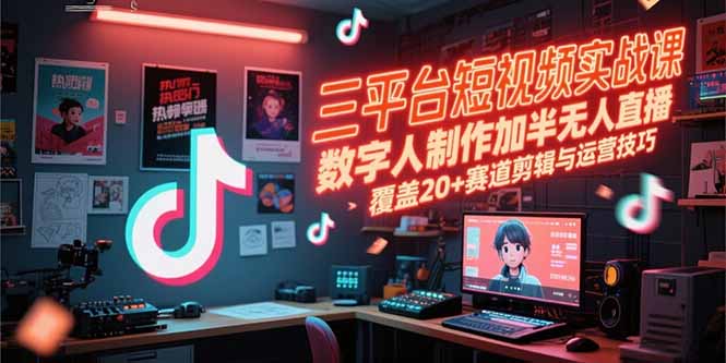 三平台短视频实战课，数字人制作加半无人直播，覆盖20+赛道剪辑与运营技巧-鑫梵淘