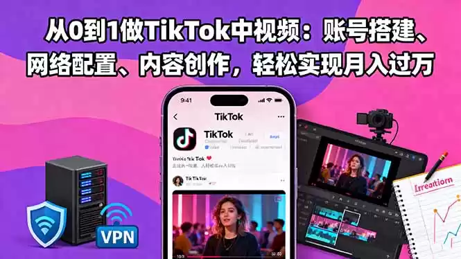 从0到1做TikTok中视频：账号搭建、网络配置、内容创作，轻松实现月入过万-鑫梵淘