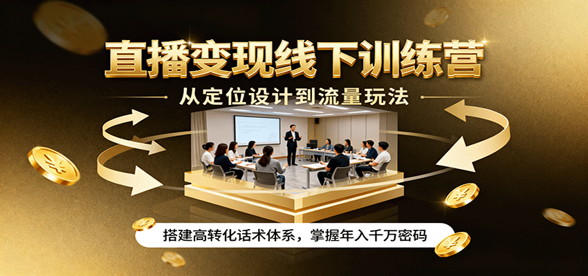 直播变现线下训练营，从定位设计到流量玩法，搭建高转化话术体系，掌握年入千万密码-鑫梵淘