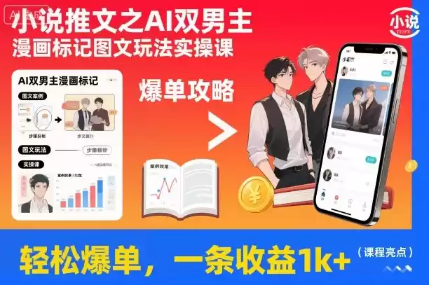 小说推文之AI双男主漫画标记图文玩法实操课，轻松爆单，一条收益1k+-鑫梵淘