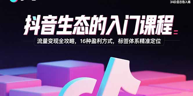 抖音生态的入门课程：流量变现全攻略，16种盈利方式，标签体系精准定位-鑫梵淘