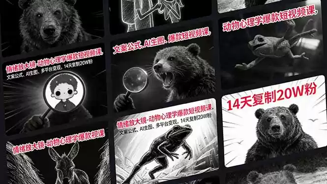 情绪放大镜-动物心理学爆款短视频课，文案公式、AI生图、多平台变现，14天复制20W粉-鑫梵淘