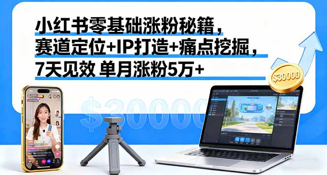小红书零基础涨粉秘籍，赛道定位+IP打造+痛点挖掘，7天见效 单月涨粉5万+-鑫梵淘
