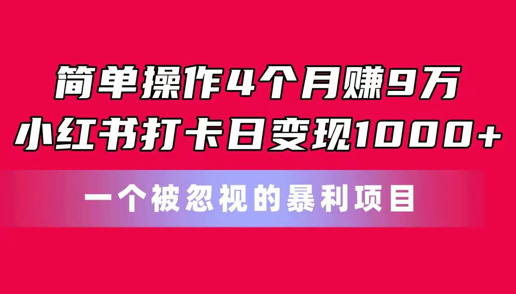 简单操作4个月赚9万！小红书打卡日变现1000+！一个被忽视的暴力项目-鑫梵淘