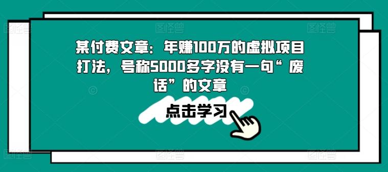 某付费文章：年赚100w的虚拟项目打法，号称5000多字没有一句“废话”的文章-鑫梵淘