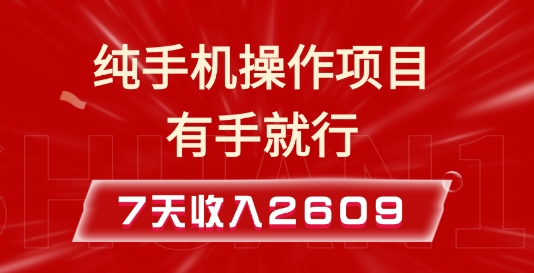纯手机操作的小项目，有手就能做，7天收入2609+实操教程【揭秘】-鑫梵淘