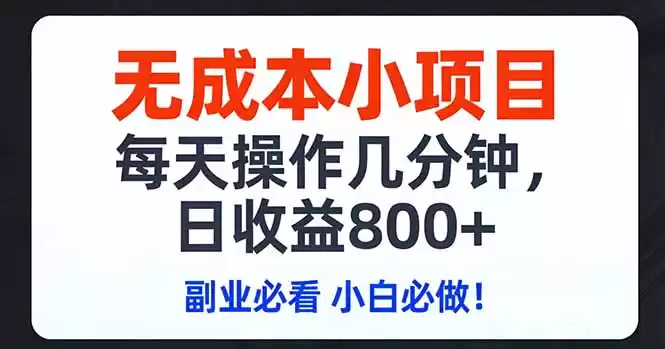 无成本小项目,每天操作几分钟,日收益800+ 副业必看 小白必做！-鑫梵淘