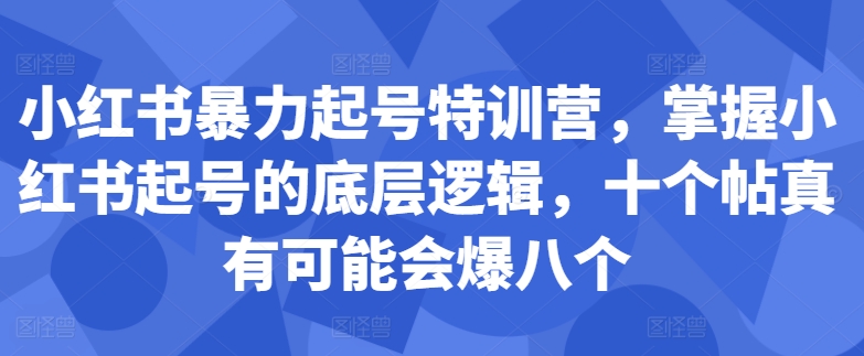小红书暴力起号特训营，掌握小红书起号的底层逻辑，十个帖真有可能会爆八个-鑫梵淘