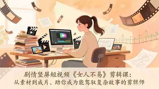 剧情竖屏短视频《女人不易》剪辑课：从素材到成片、助你成为能驾驭复杂故事的剪辑师-鑫梵淘