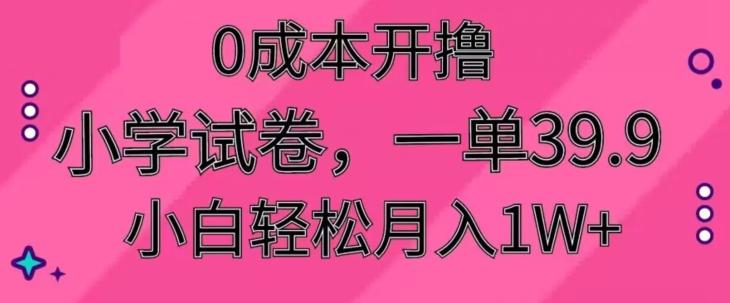 0成本开撸，小学试卷，一单39.9，小白轻松月入1W+-鑫梵淘