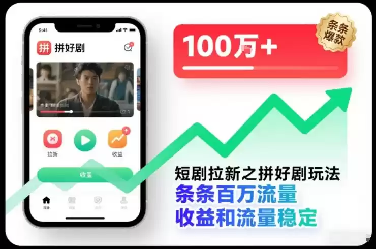 短剧拉新之拼好剧玩法，条条百万流量，收益和流量稳定-鑫梵淘