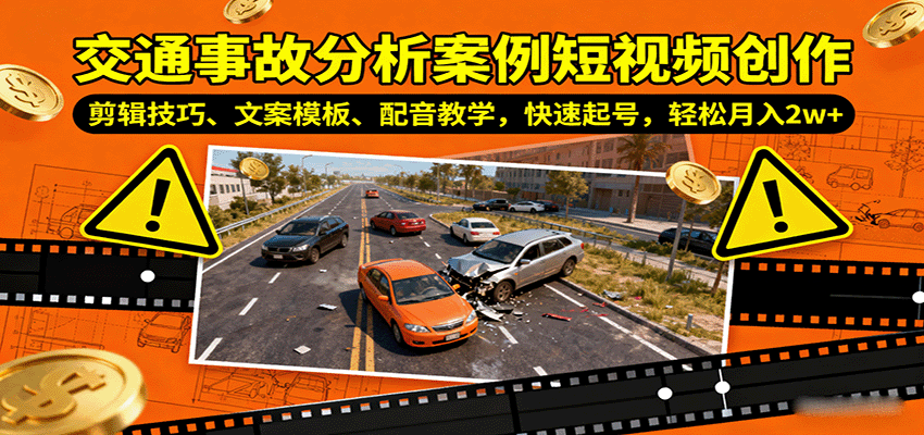 交通事故分析案例短视频创作,剪辑技巧、文案模板、配音教学,快速起号,轻松月入2w+-鑫梵淘