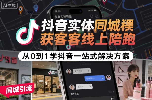 抖音实体同城获客线上陪跑，从0到1学抖音一站式解决方案-鑫梵淘