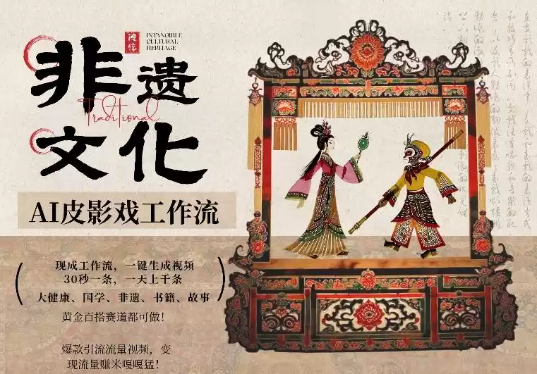 AI一键生成民俗文化非遗皮影戏视频，一刀不剪无需剪辑，30S一条，一天上百条，流量财富嘎嘎猛-鑫梵淘
