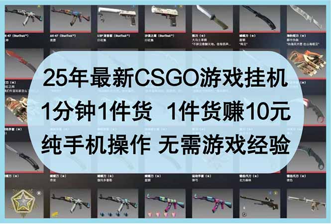 （14439期）25年最新CSGO游戏挂机，1分钟1件货，1件货赚10元 纯手机操作 无需游戏经验-鑫梵淘
