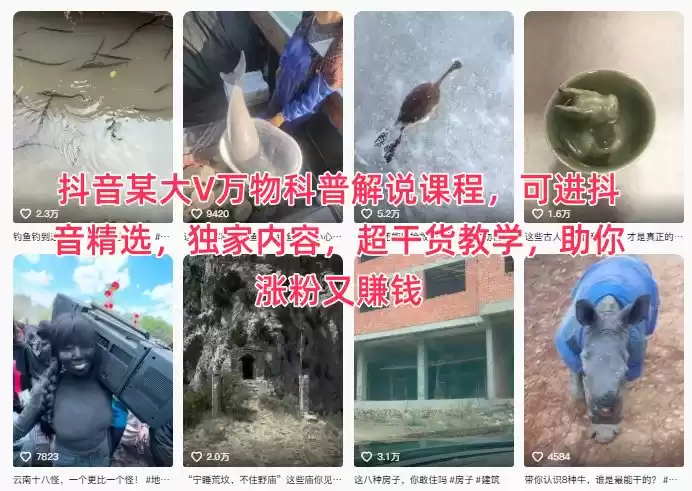 抖音某大V万物科普解说课程，可进抖音精选，独家内容，超干货教学，助你涨粉又賺钱-鑫梵淘