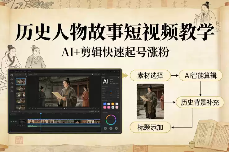 历史人物故事短视频教学,AI+剪辑制作历史人物题材短视频,快速起号涨粉