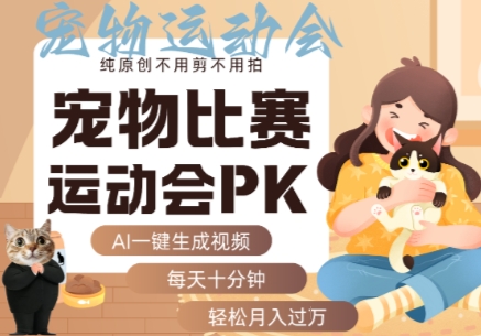 AI一键生成宠物比赛运动会PK视频，纯原创不用剪不用拍，每天十分钟，轻松月入过1W+-鑫梵淘