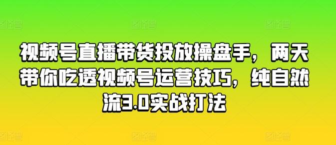 视频号直播带货投放操盘手，两天带你吃透视频号运营技巧，纯自然流3.0实战打法-鑫梵淘